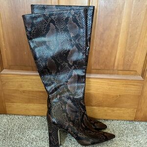 Steve Madden Dark Brown Snakeskin Heeled Boots - Wide Calf